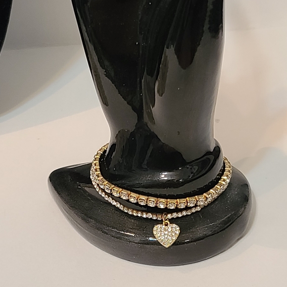 Victorias Secret Trifecta 3 Gold tone Rhinestone bracelets size 7 - Picture 2 of 8